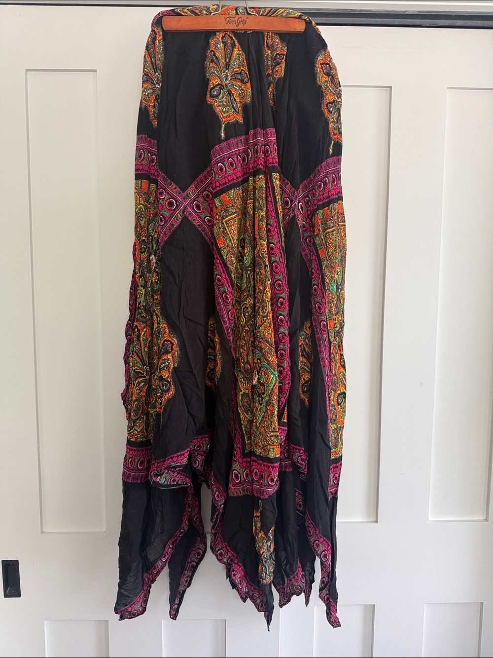 Free People Black Asymmetrical Paisley Maxi Skirt with Pink & Orange Accents